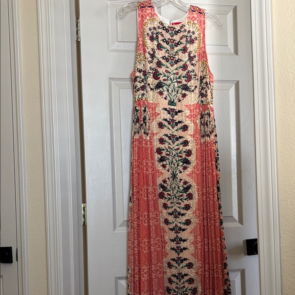 Anthropologie Coral and Cream Floral Maxi Dress